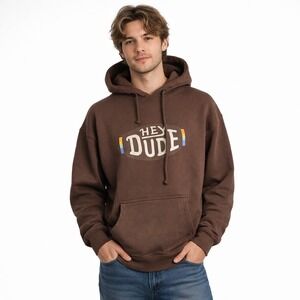 Independent Trading Co Brown Hey Dude Graphic Pullover Hoodie Sweatshirt Size